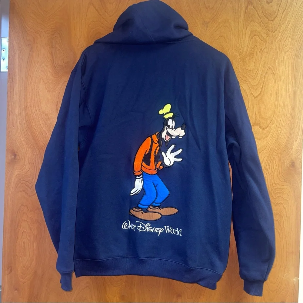 Vintage Vtg 1990s 90s Disney Goofy Navy Hoodie Zip Up Sweatshirt Size Small - Picture 2 of 5